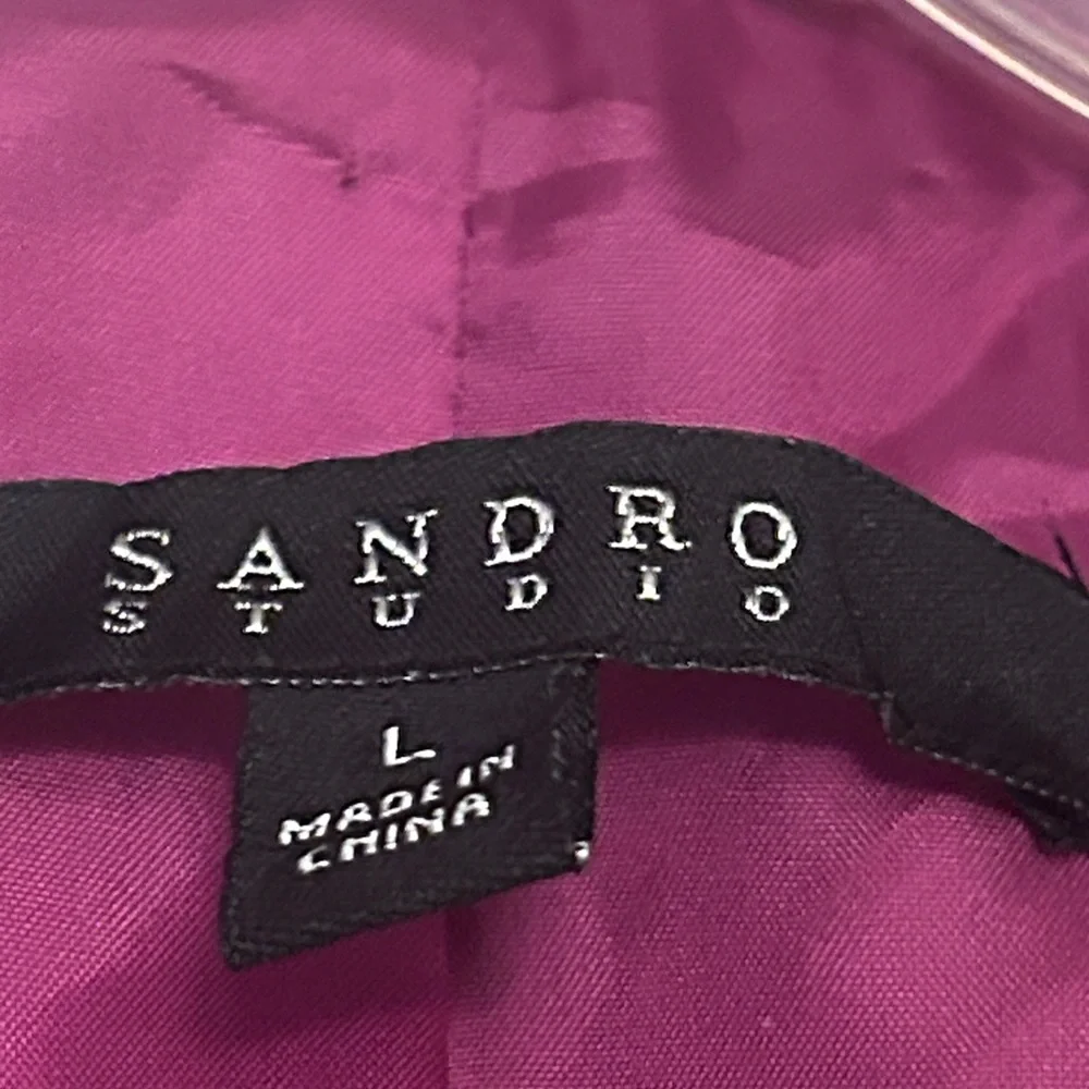 Sandro Studio Women's Belted Short Trench Coat Jacket LG Peter Pan Collar Purple - Picture 7 of 14